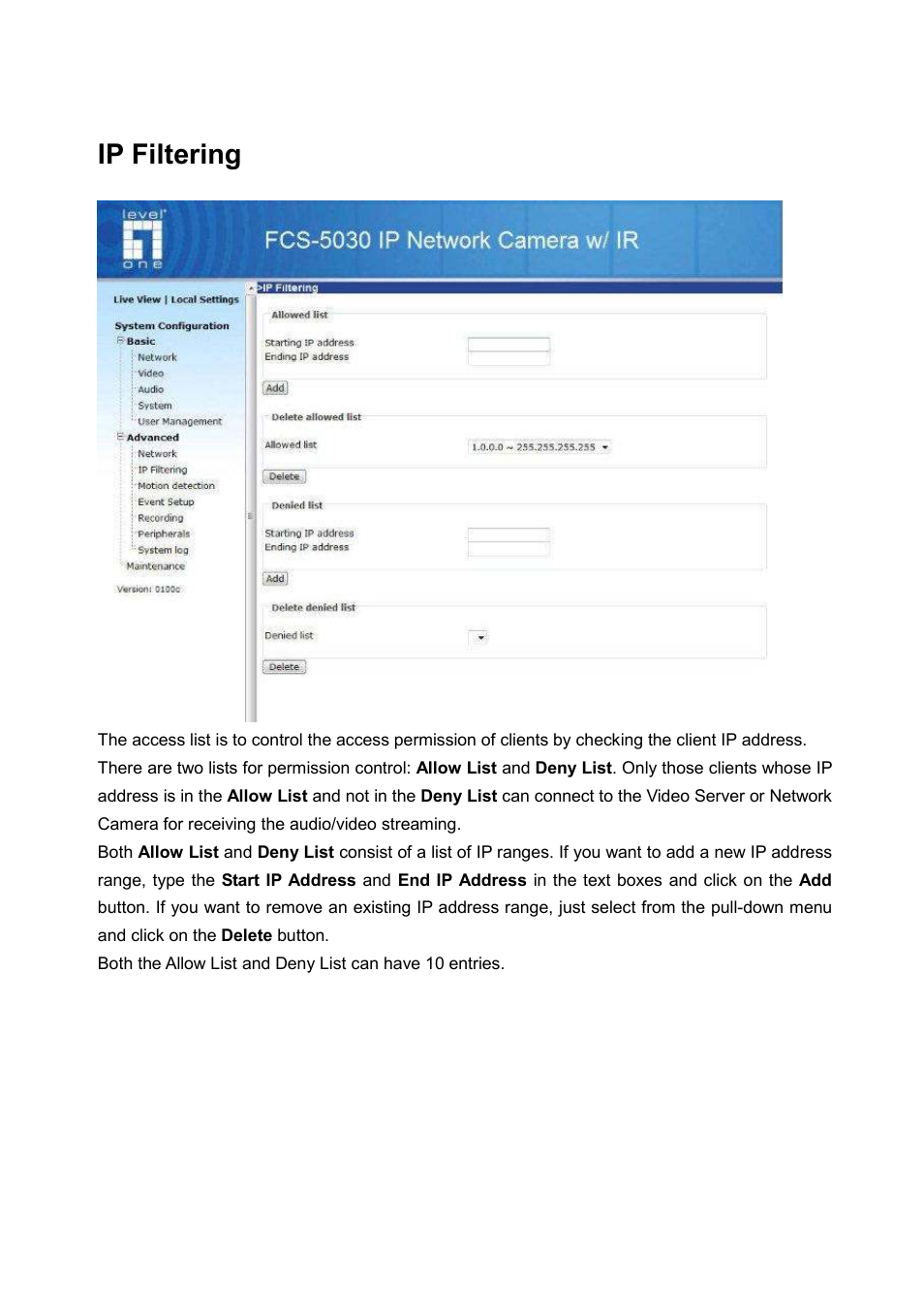 Ip filtering | LevelOne FCS-5030 User Manual | Page 58 / 114