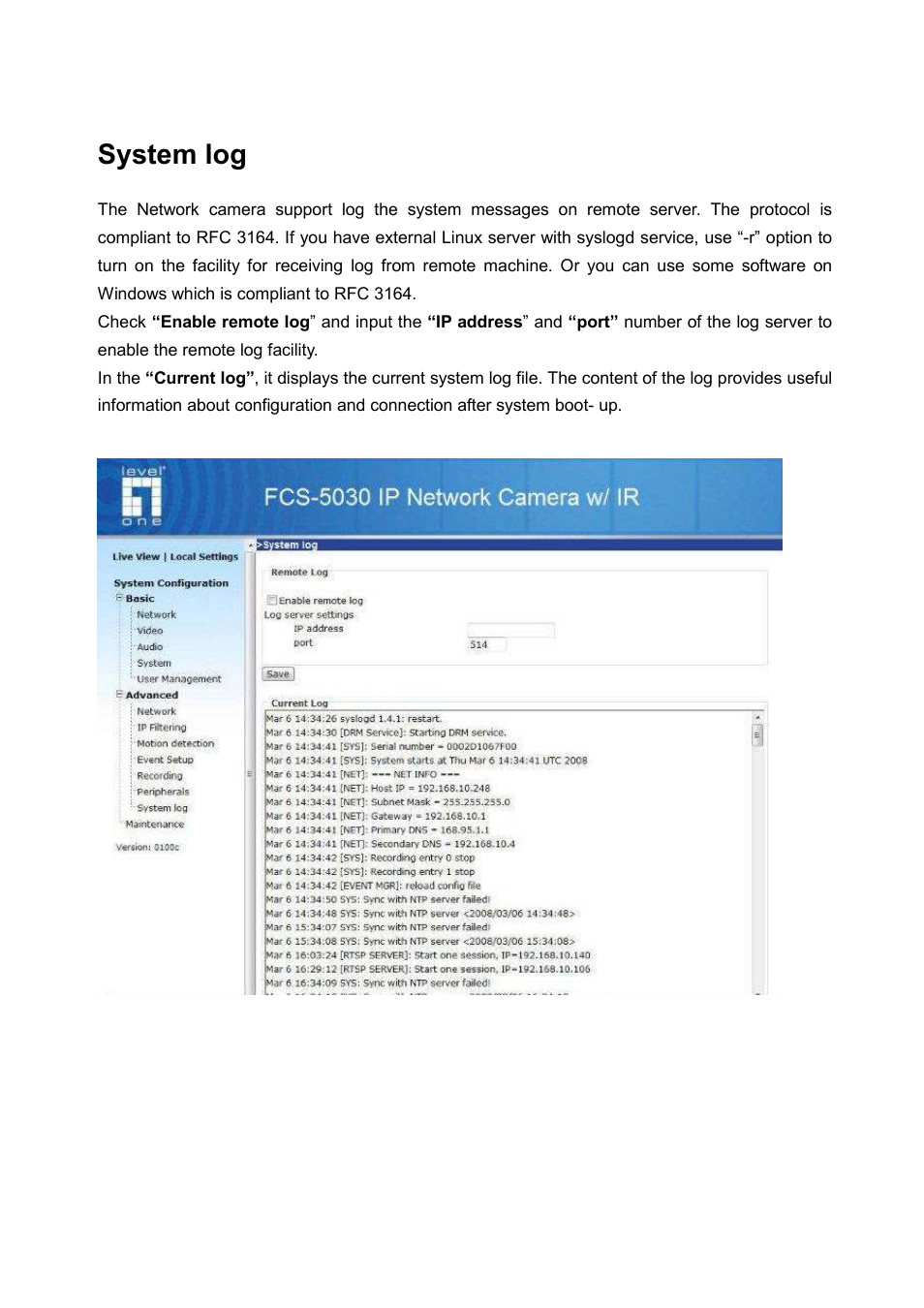 System log | LevelOne FCS-5030 User Manual | Page 69 / 114