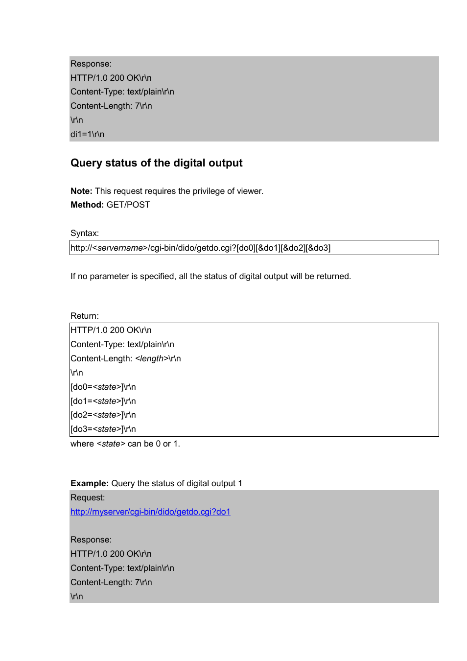 Query status of the digital output | LevelOne FCS-5030 User Manual | Page 98 / 114