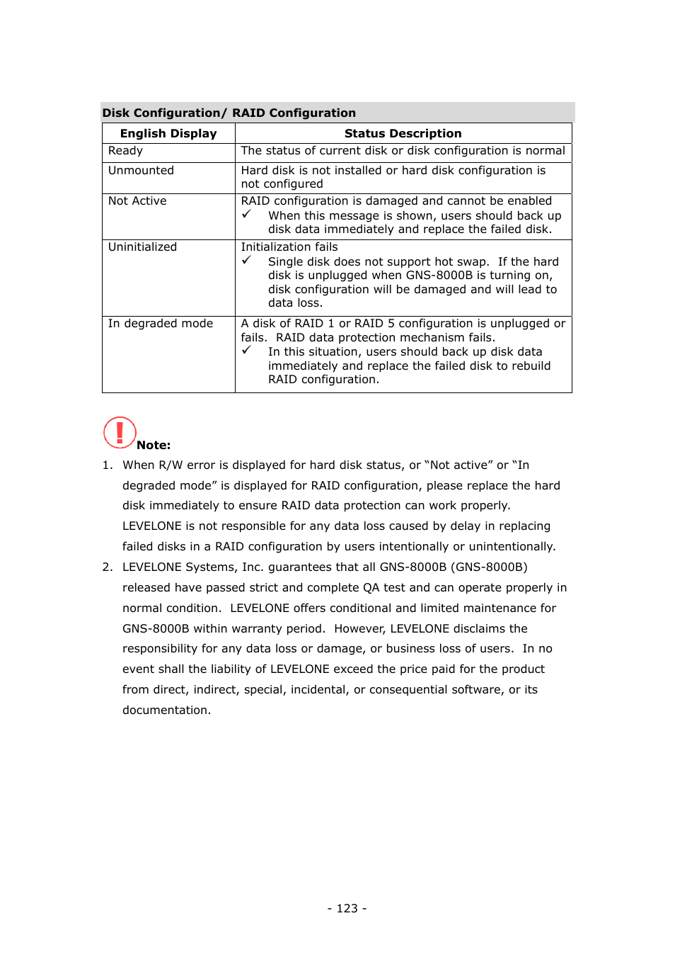 LevelOne 4-bay Sata NAS w/2 Gigabit Ethernet GNS-8000B User Manual | Page 123 / 135