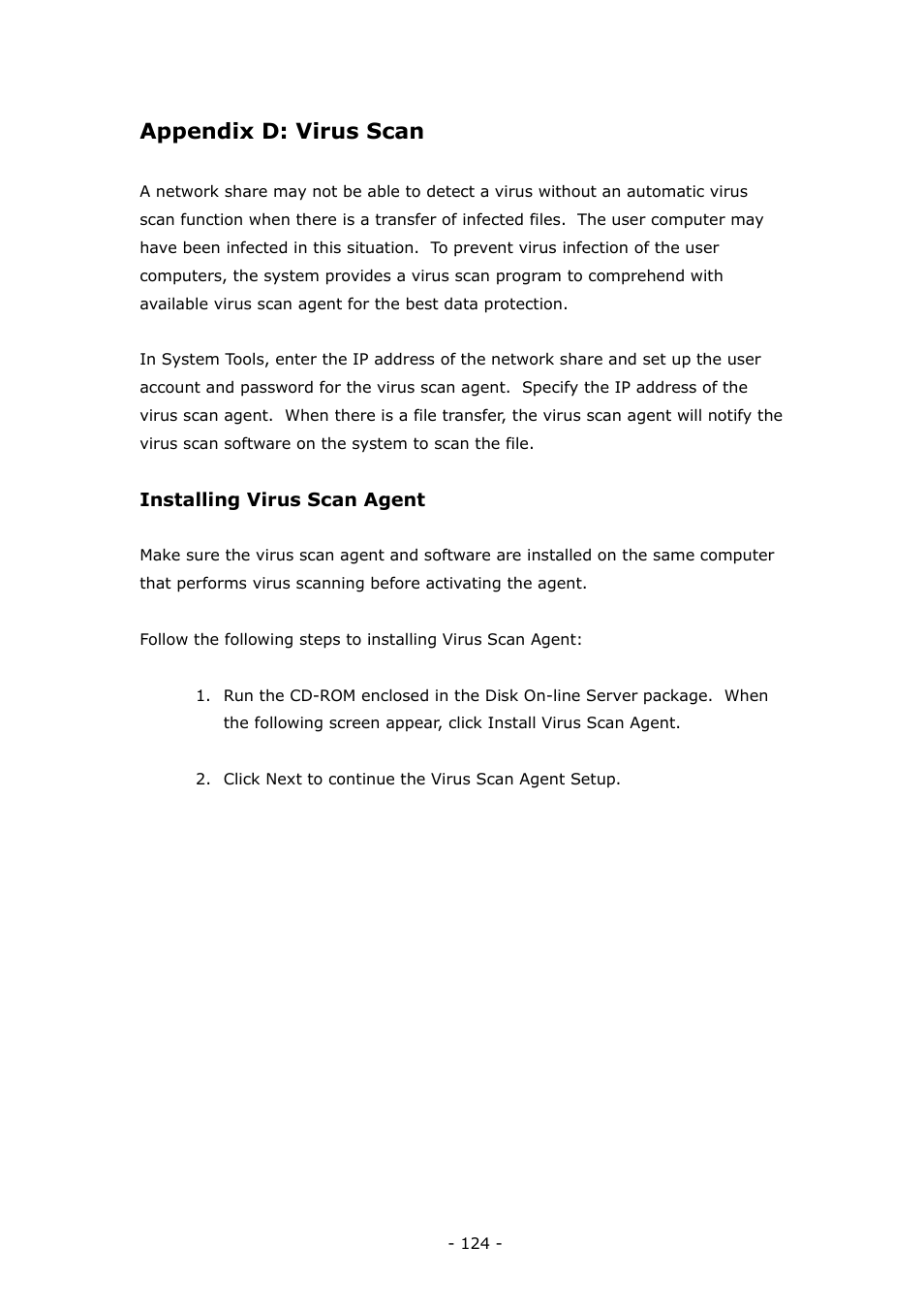 Appendix d: virus scan | LevelOne 4-bay Sata NAS w/2 Gigabit Ethernet GNS-8000B User Manual | Page 124 / 135