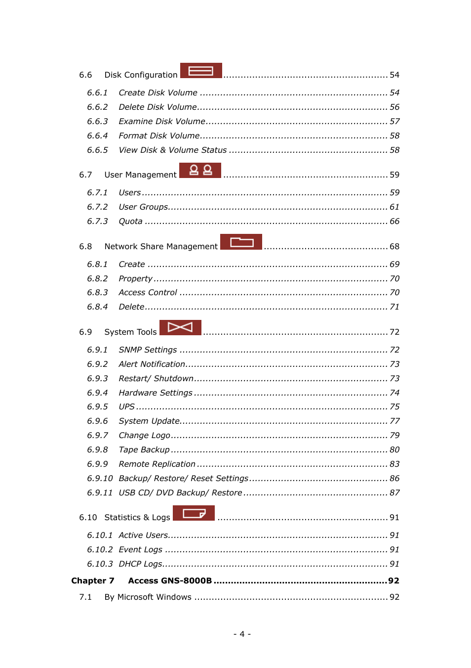 LevelOne 4-bay Sata NAS w/2 Gigabit Ethernet GNS-8000B User Manual | Page 4 / 135