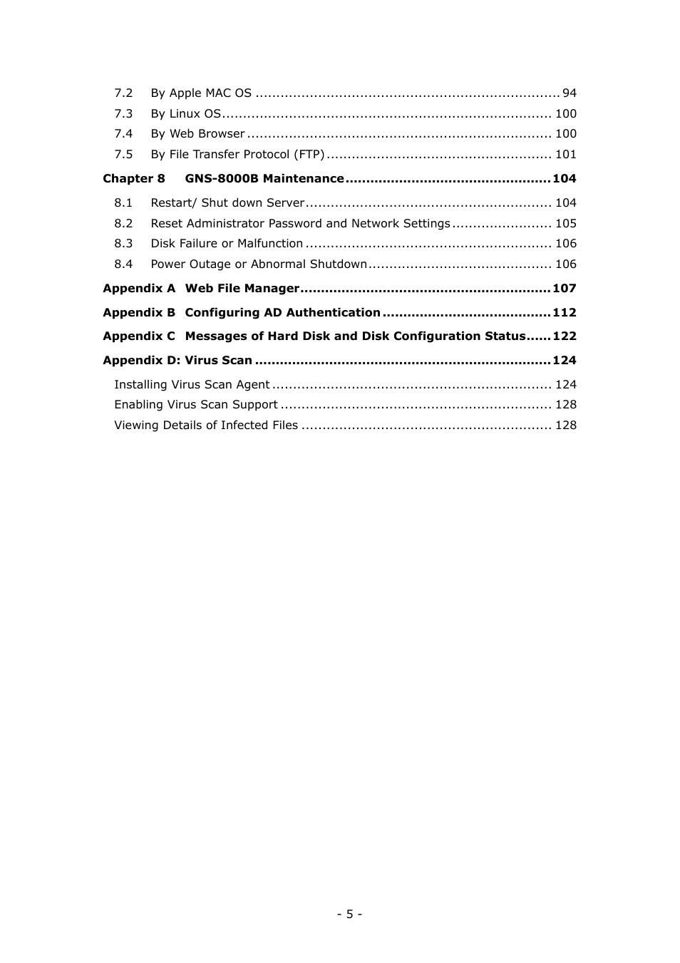 LevelOne 4-bay Sata NAS w/2 Gigabit Ethernet GNS-8000B User Manual | Page 5 / 135
