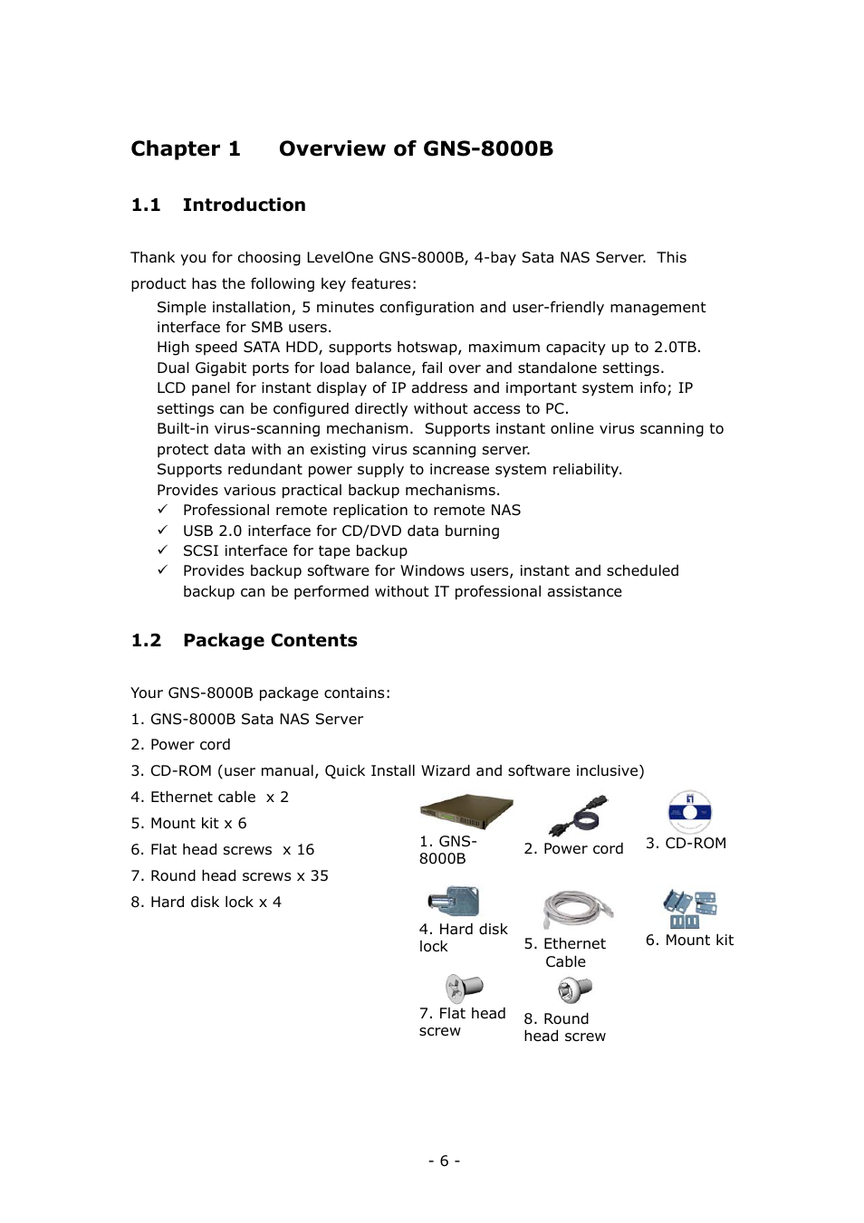 LevelOne 4-bay Sata NAS w/2 Gigabit Ethernet GNS-8000B User Manual | Page 6 / 135