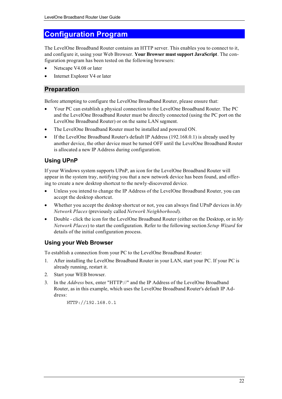 Configuration program, Preparation | LevelOne FBR-1400TX User Manual | Page 26 / 93