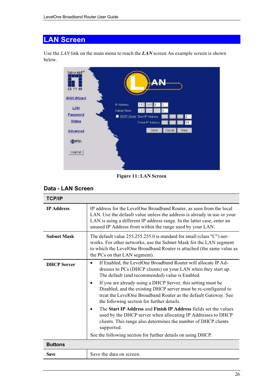 Lan screen | LevelOne FBR-1400TX User Manual | Page 30 / 93