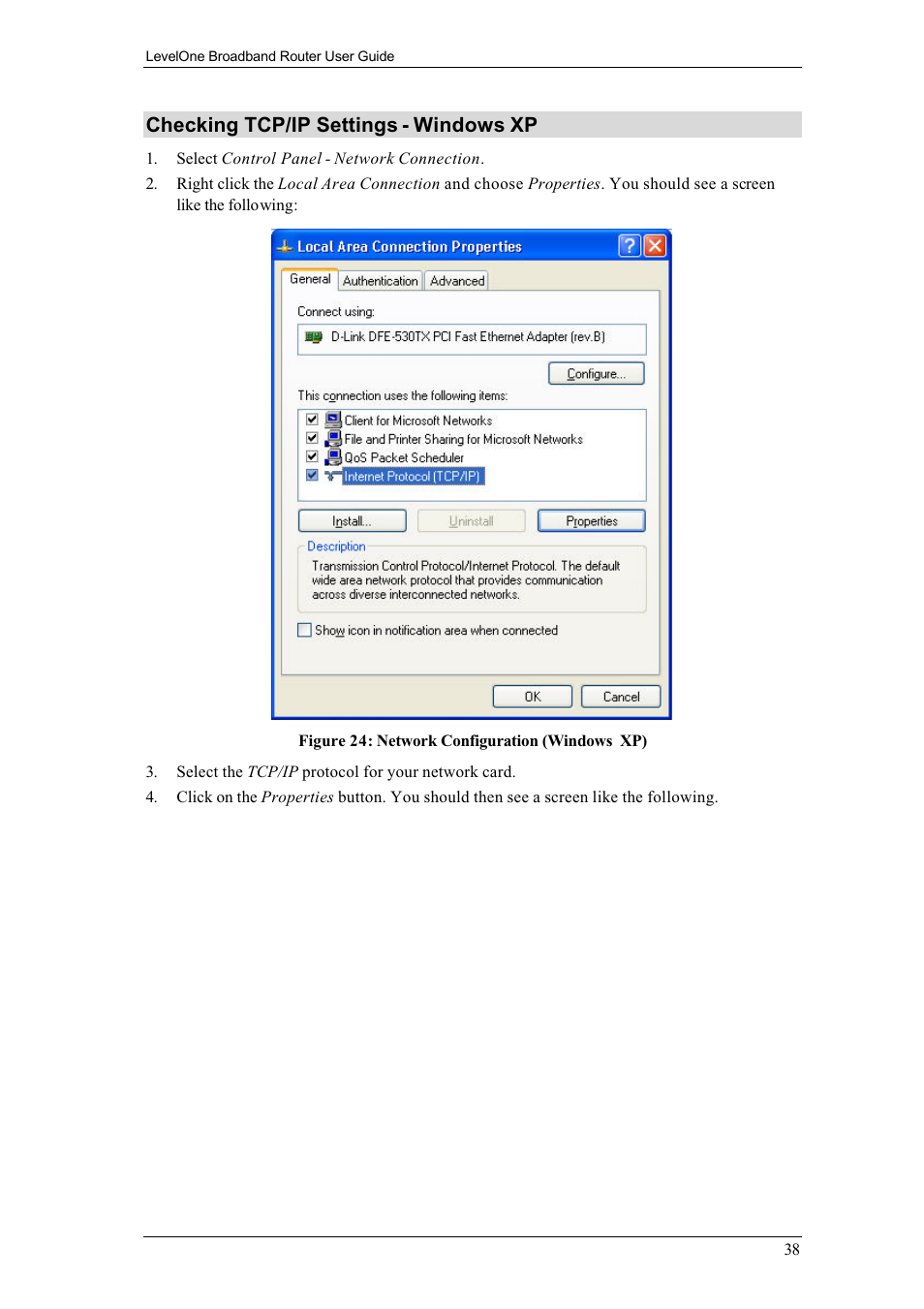 Checking tcp/ip settings - windows xp | LevelOne FBR-1400TX User Manual | Page 42 / 93