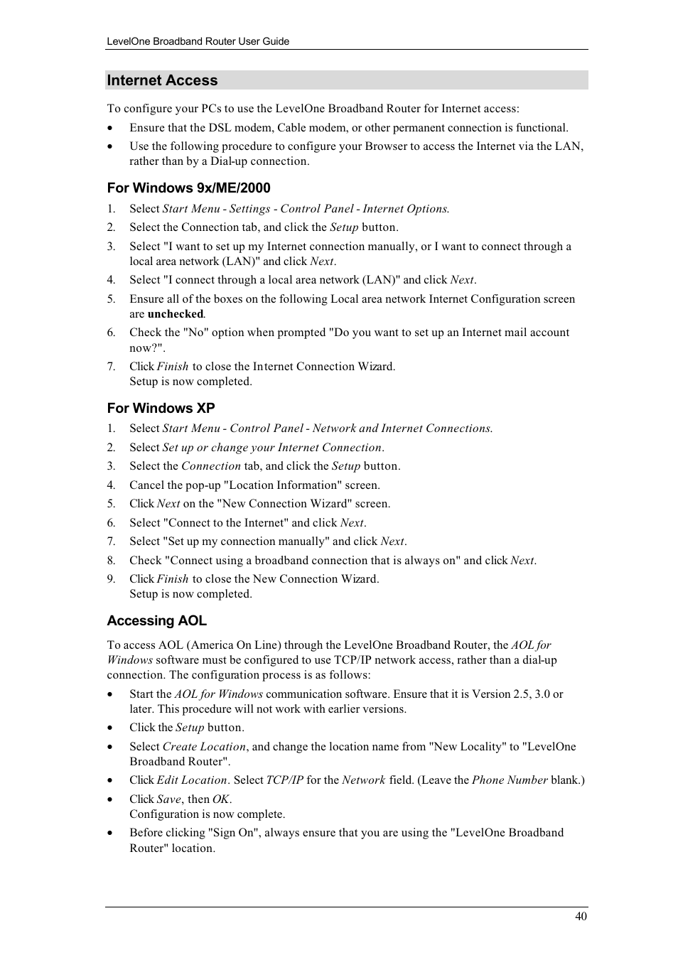 Internet access | LevelOne FBR-1400TX User Manual | Page 44 / 93