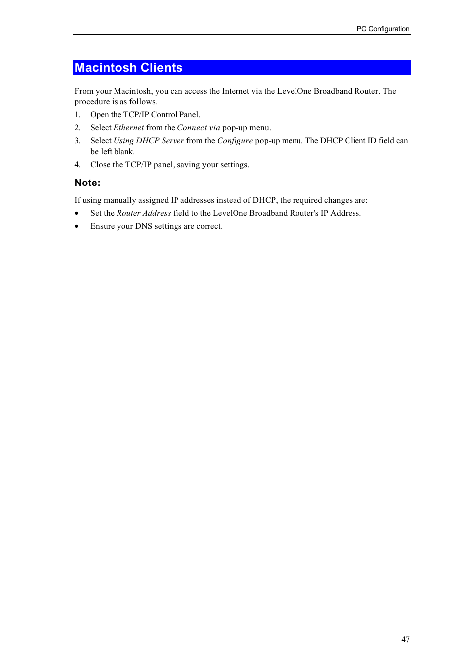 Macintosh clients | LevelOne FBR-1400TX User Manual | Page 51 / 93