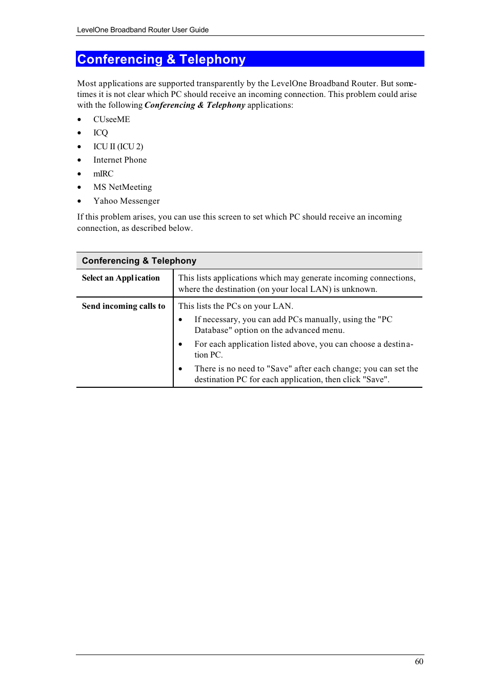 Conferencing & telephony | LevelOne FBR-1400TX User Manual | Page 64 / 93