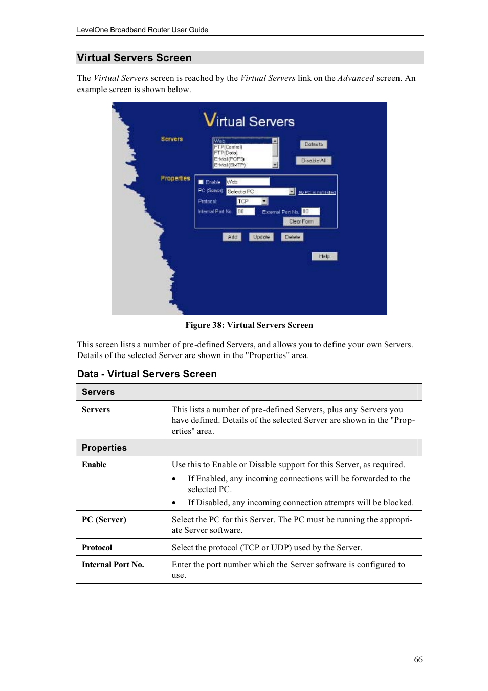 Virtual servers screen | LevelOne FBR-1400TX User Manual | Page 70 / 93