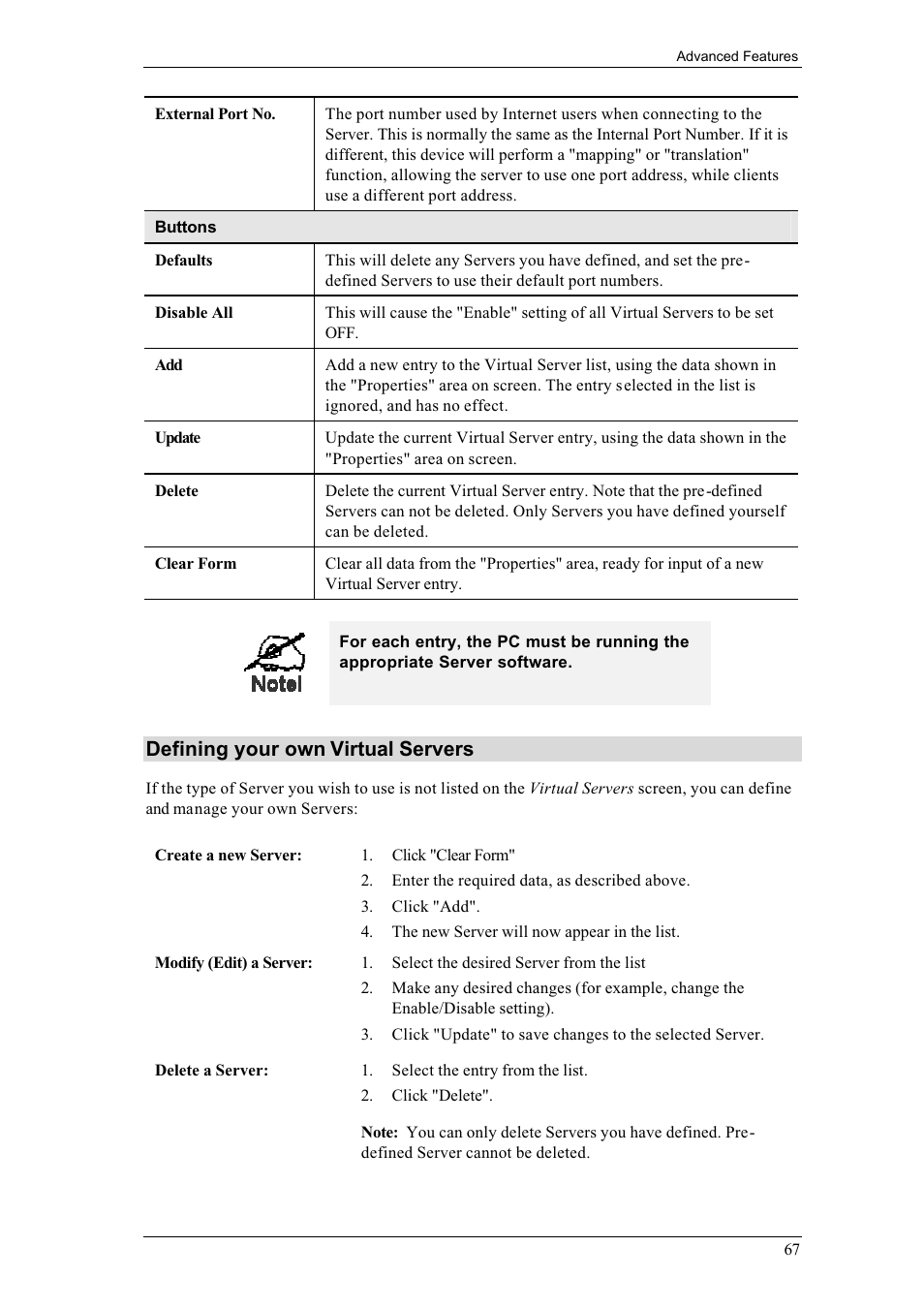 Defining your own virtual servers | LevelOne FBR-1400TX User Manual | Page 71 / 93