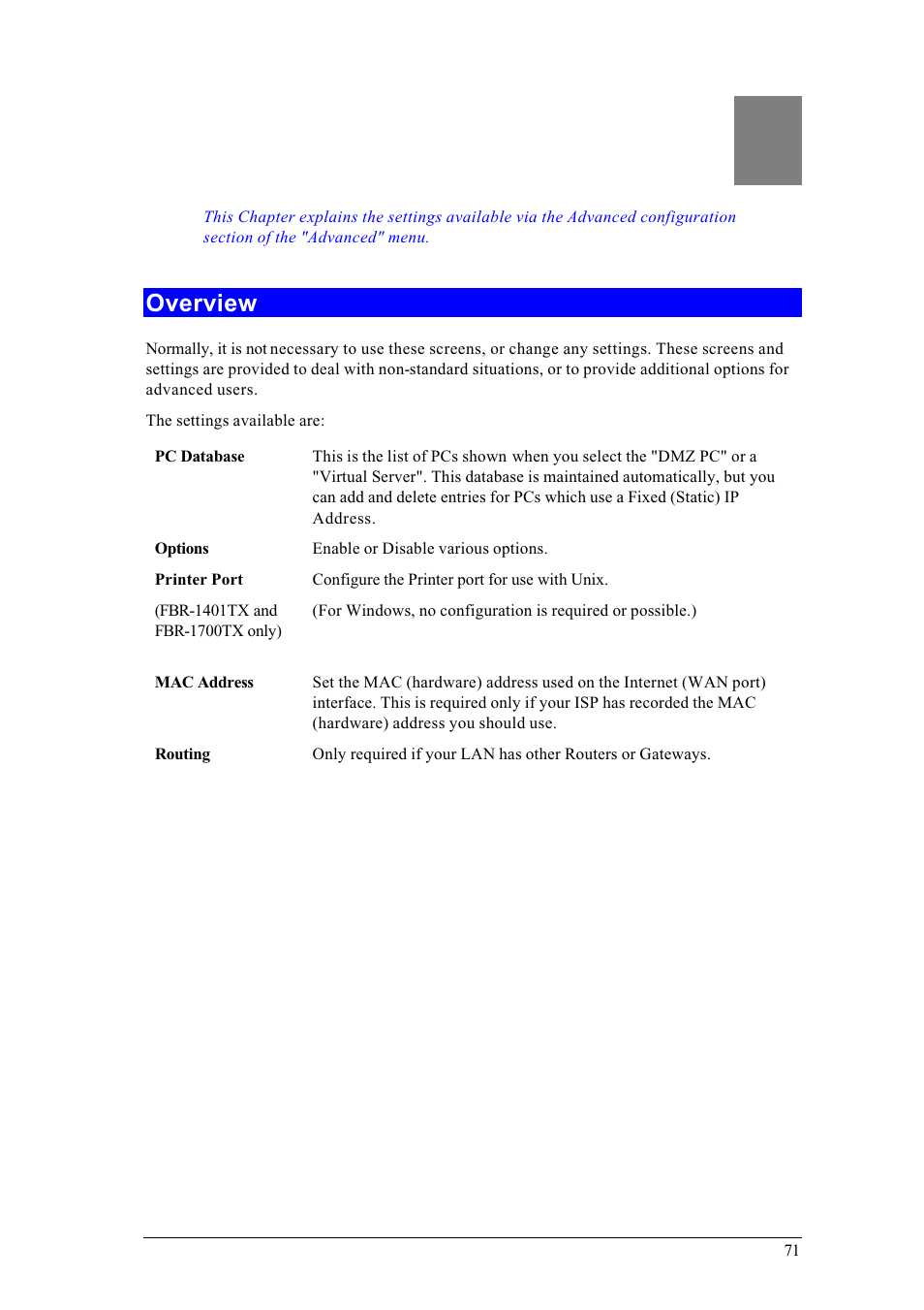 Advanced configuration | LevelOne FBR-1400TX User Manual | Page 75 / 93