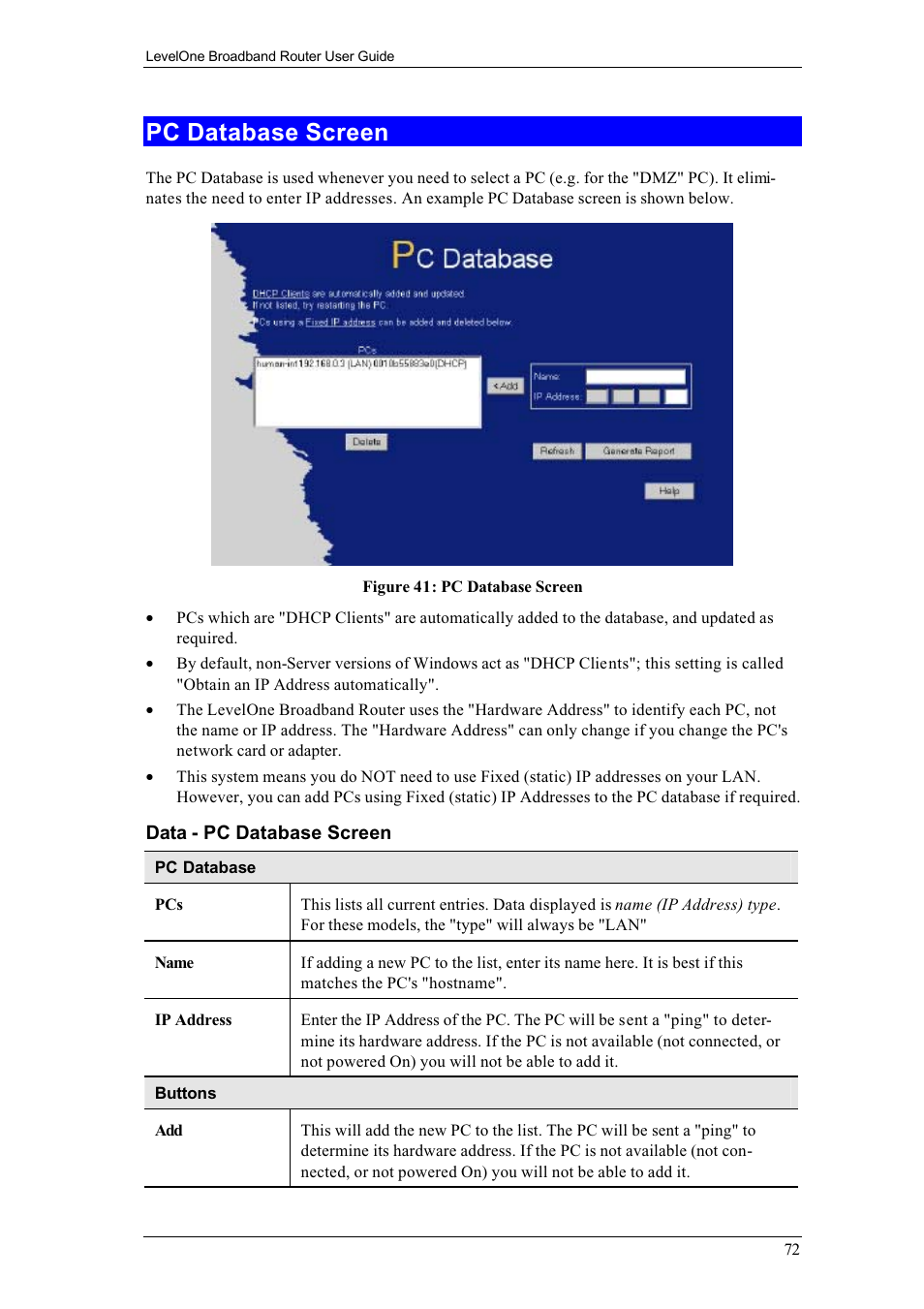 Pc database screen | LevelOne FBR-1400TX User Manual | Page 76 / 93
