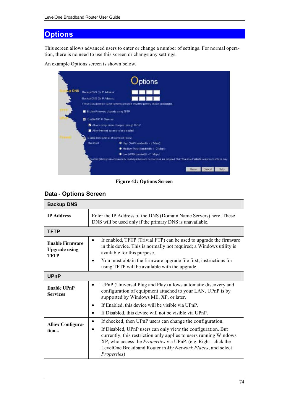 Options | LevelOne FBR-1400TX User Manual | Page 78 / 93