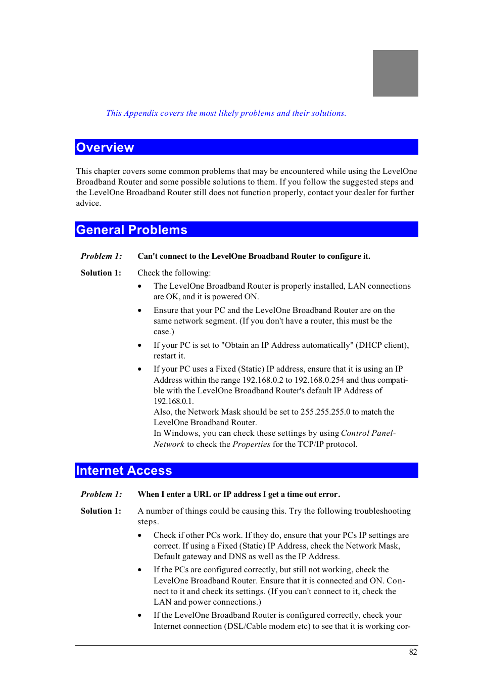 Troubleshooting, Appendix a | LevelOne FBR-1400TX User Manual | Page 86 / 93