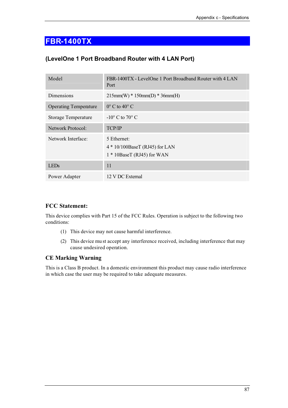 Fbr-1400tx | LevelOne FBR-1400TX User Manual | Page 91 / 93