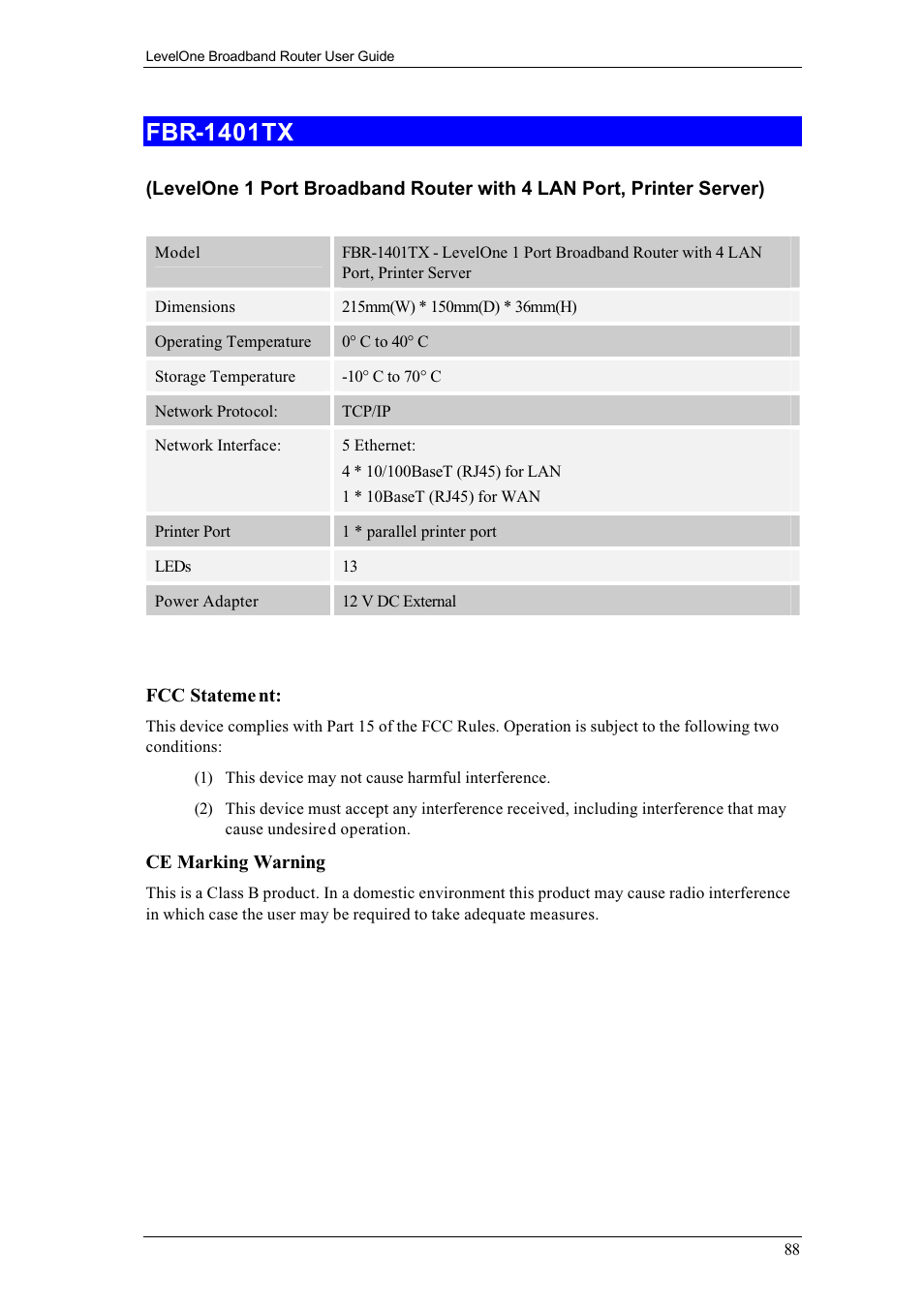 Fbr-1401tx | LevelOne FBR-1400TX User Manual | Page 92 / 93