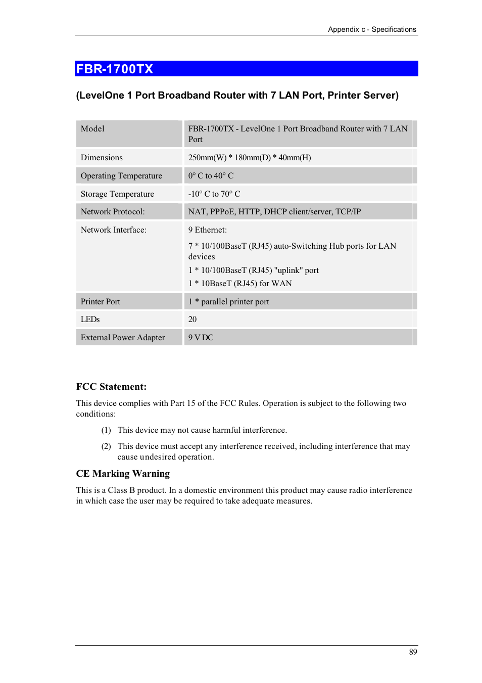 Fbr-1700tx | LevelOne FBR-1400TX User Manual | Page 93 / 93