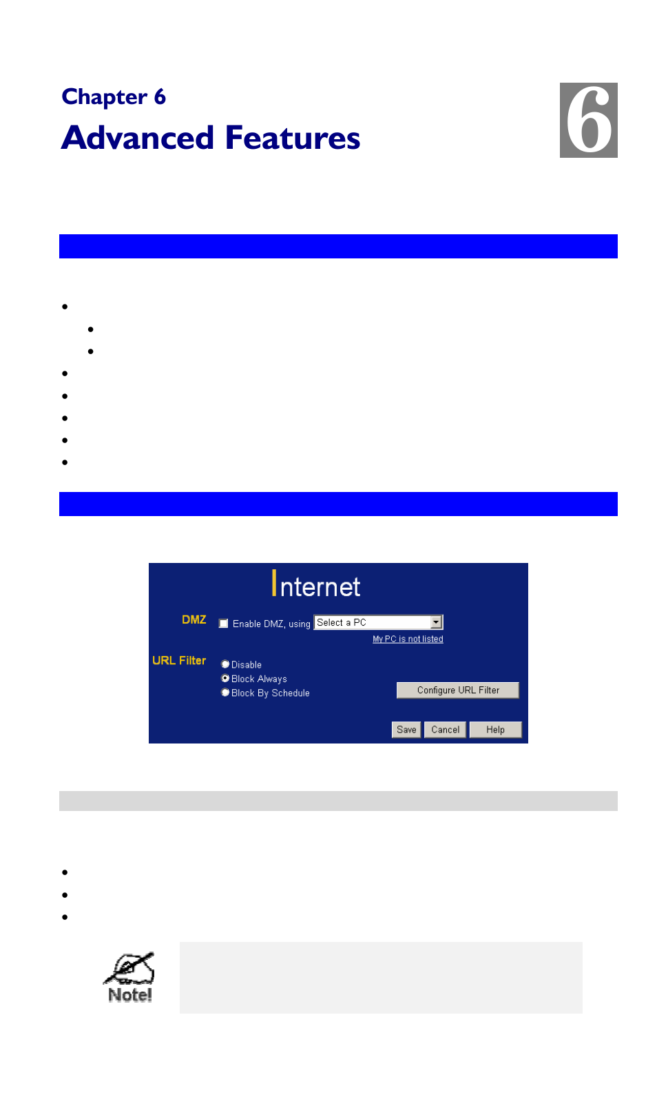 Chapter 6 advanced features, Overview, Internet | Advanced features | LevelOne WBR-3407 11g User Manual | Page 61 / 99