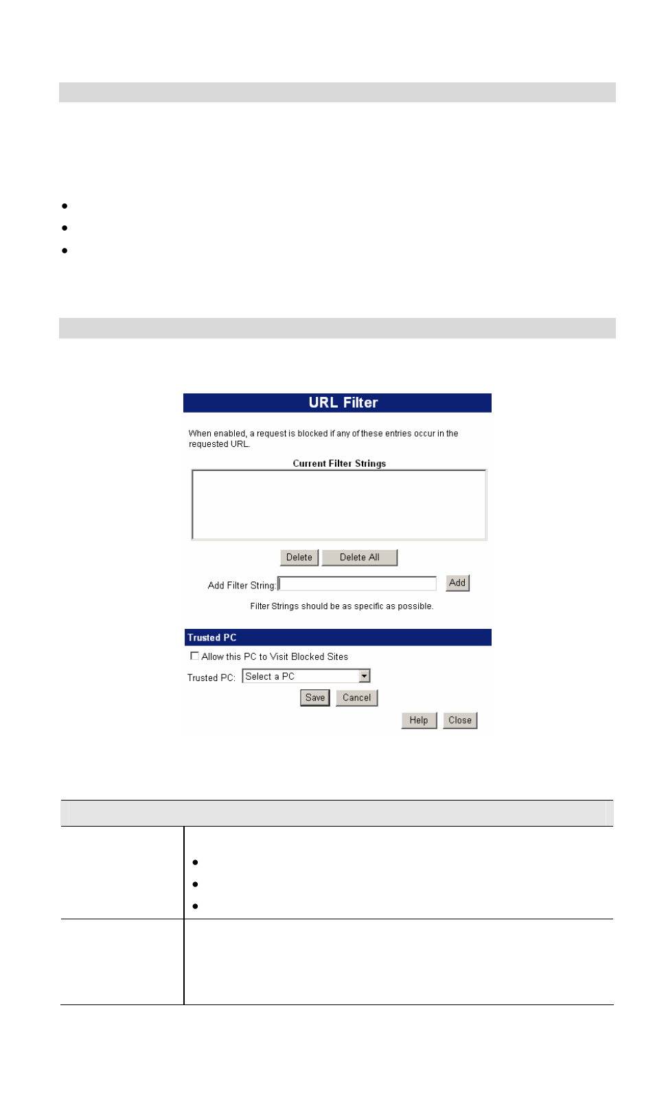 Url filter, Url filter screen | LevelOne WBR-3407 11g User Manual | Page 62 / 99