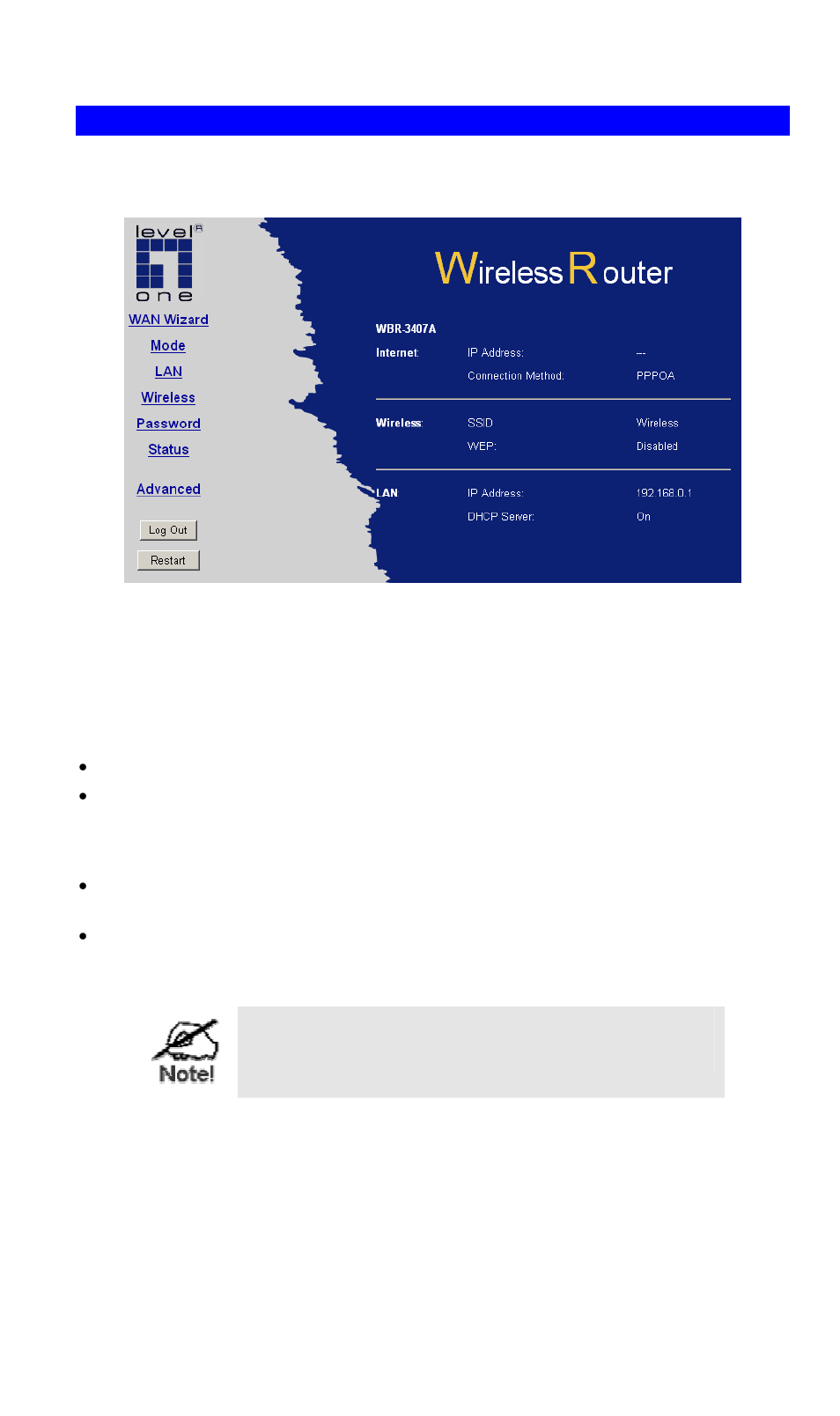 Home screen | LevelOne WBR-3407 User Manual | Page 15 / 99
