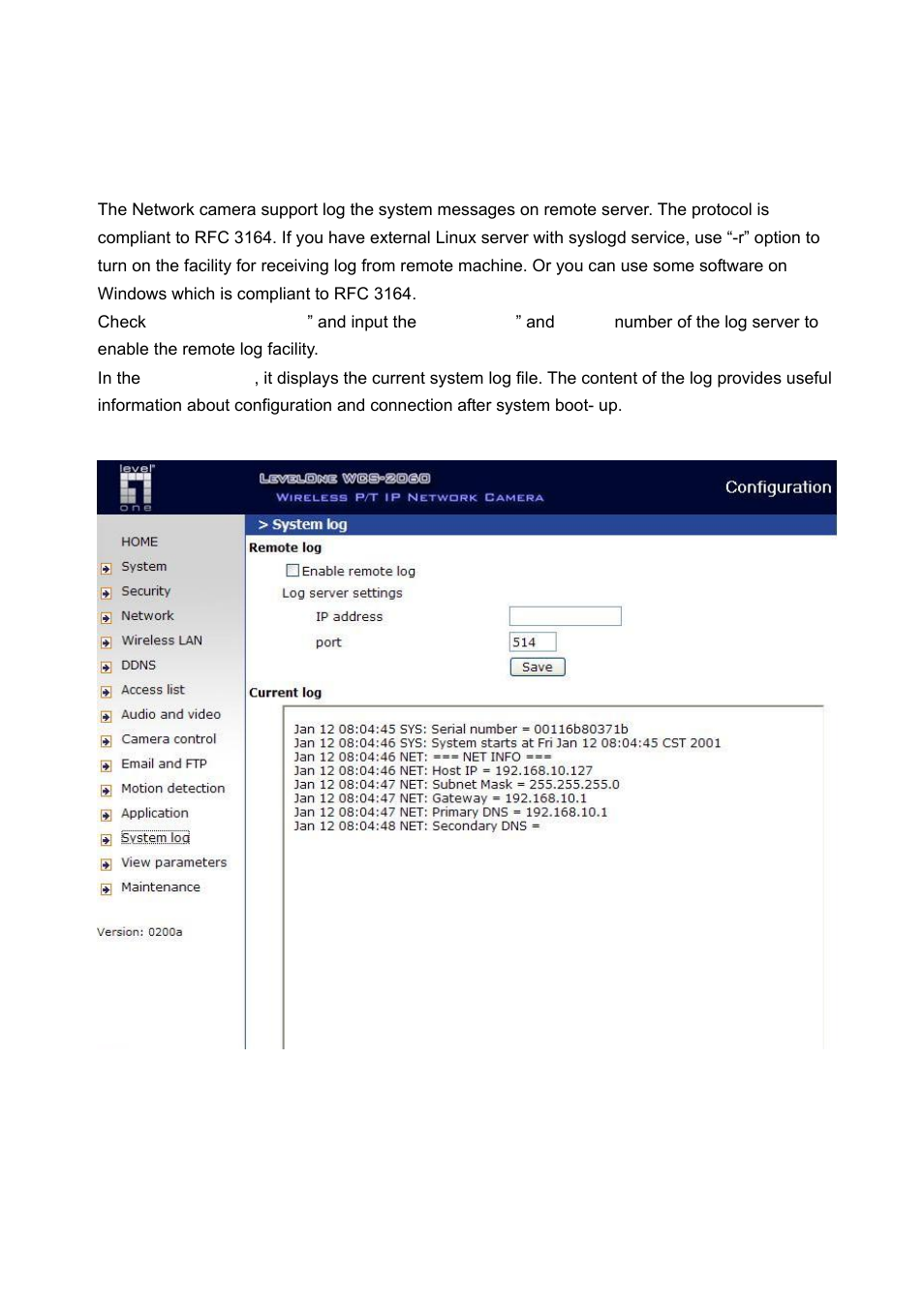 System log | LevelOne WCS-2060 User Manual | Page 45 / 75