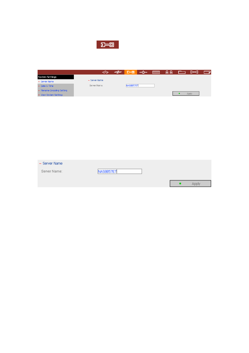 System settings, Server name | LevelOne 2-Bay SATA HDD w/ Gigabit Ethernet FNS-5000B User Manual | Page 36 / 108