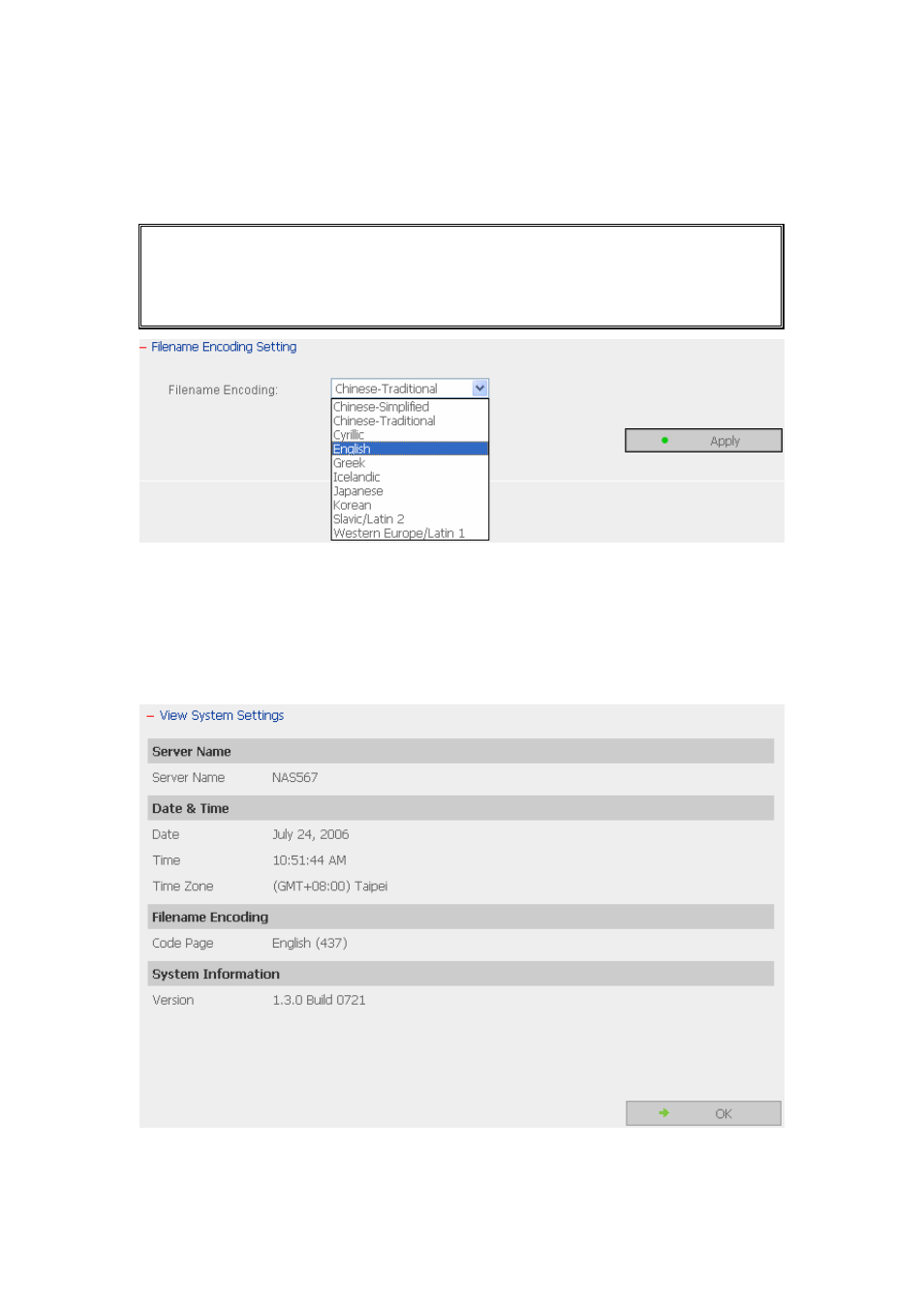 Encoding setting, View system settings | LevelOne 2-Bay SATA HDD w/ Gigabit Ethernet FNS-5000B User Manual | Page 38 / 108