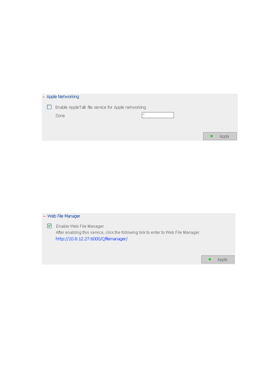 Apple network, Web file manager | LevelOne 2-Bay SATA HDD w/ Gigabit Ethernet FNS-5000B User Manual | Page 42 / 108