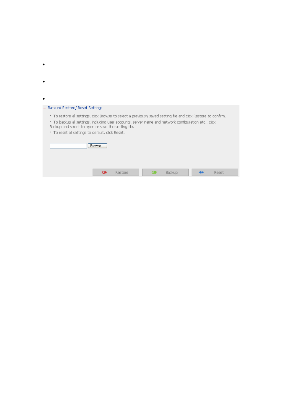 Backup/ restore/ reset settings | LevelOne 2-Bay SATA HDD w/ Gigabit Ethernet FNS-5000B User Manual | Page 75 / 108