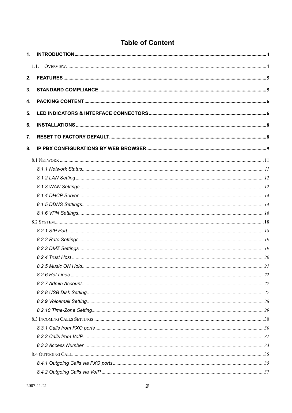 Table of content | LevelOne SIP IP PBX VOI-9300 User Manual | Page 2 / 61