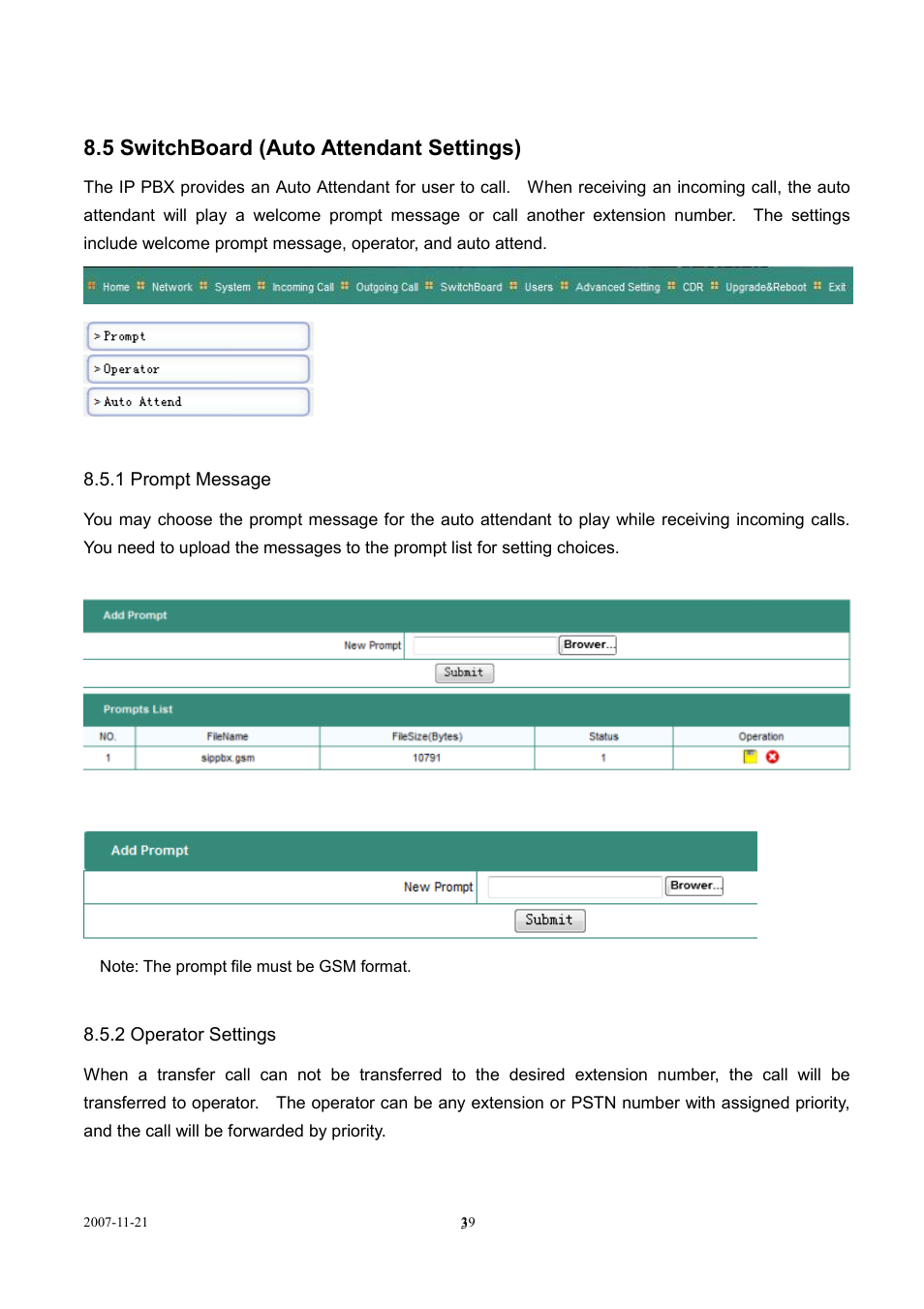 5 switchboard (auto attendant settings) | LevelOne SIP IP PBX VOI-9300 User Manual | Page 39 / 61