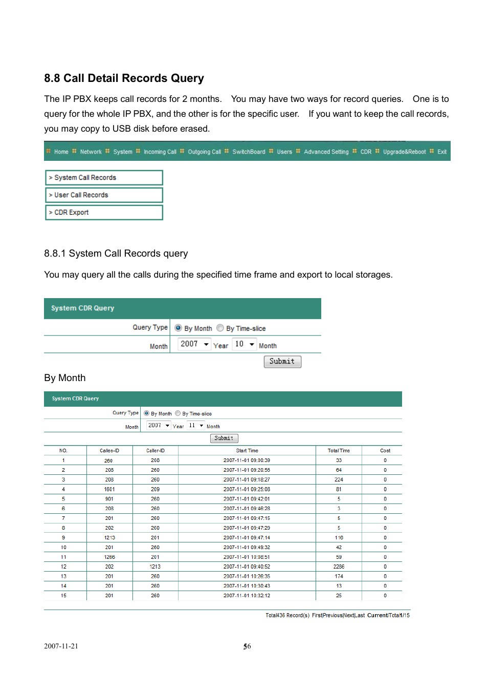 8 call detail records query | LevelOne SIP IP PBX VOI-9300 User Manual | Page 56 / 61