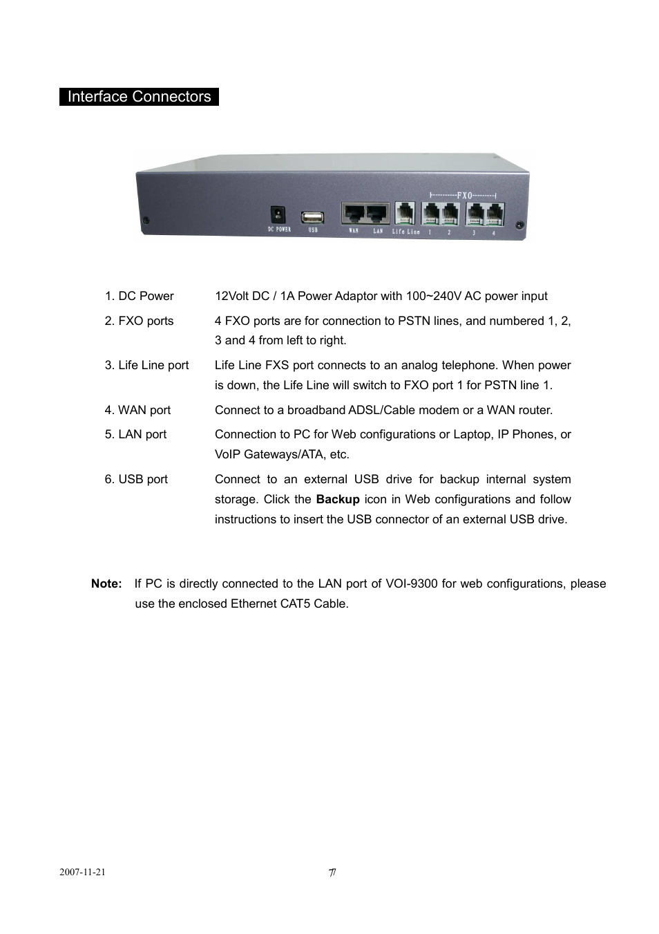 Interface connectors | LevelOne SIP IP PBX VOI-9300 User Manual | Page 7 / 61