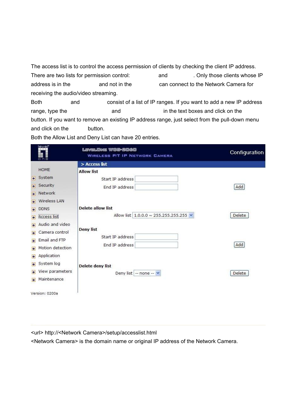Access list | LevelOne FCS-1060 User Manual | Page 34 / 77