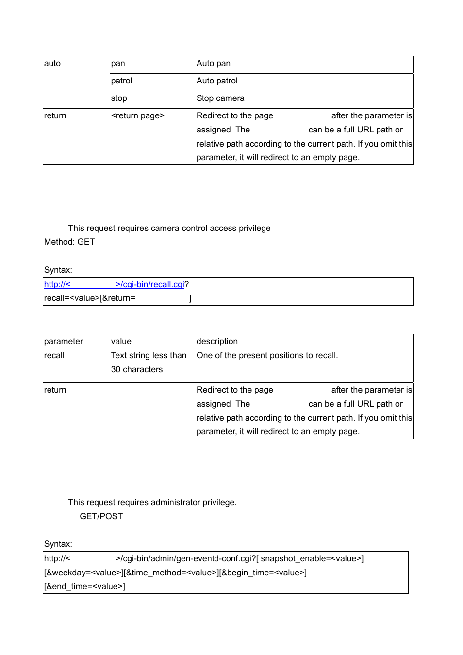 Recall, Application page cgi command | LevelOne FCS-1060 User Manual | Page 64 / 77
