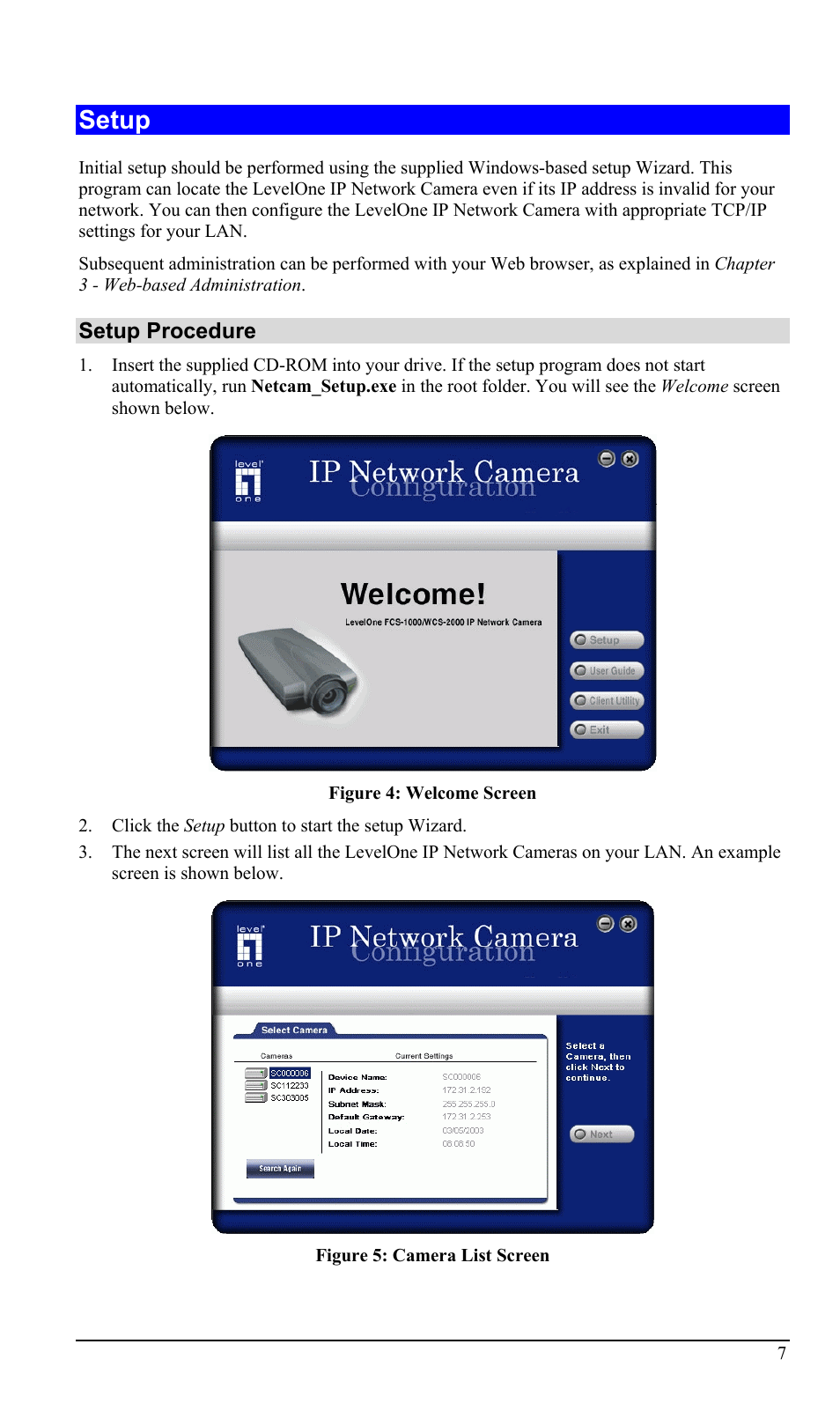 Setup, Setup procedure | LevelOne WCS-2000 User Manual | Page 10 / 67