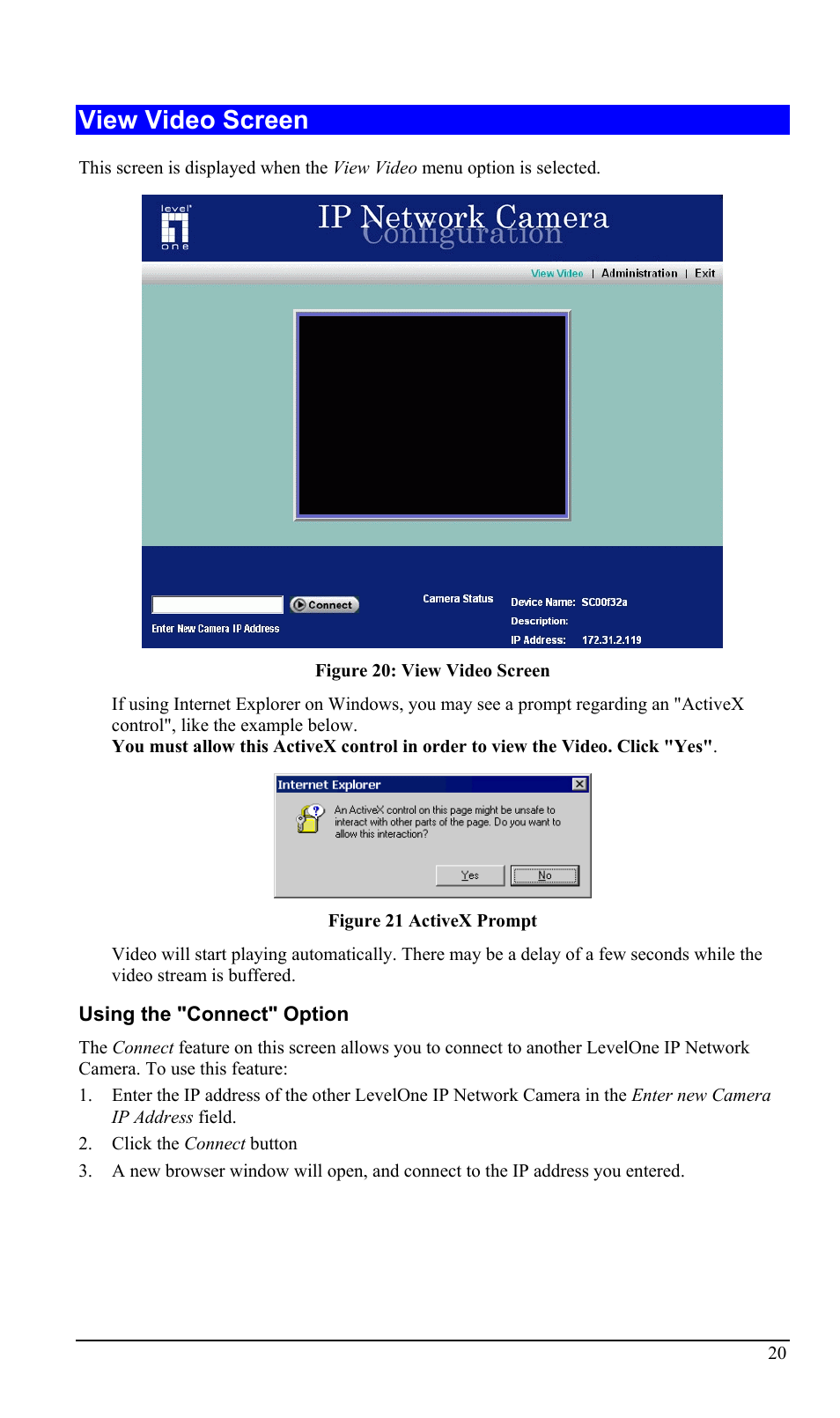 View video screen | LevelOne WCS-2000 User Manual | Page 23 / 67