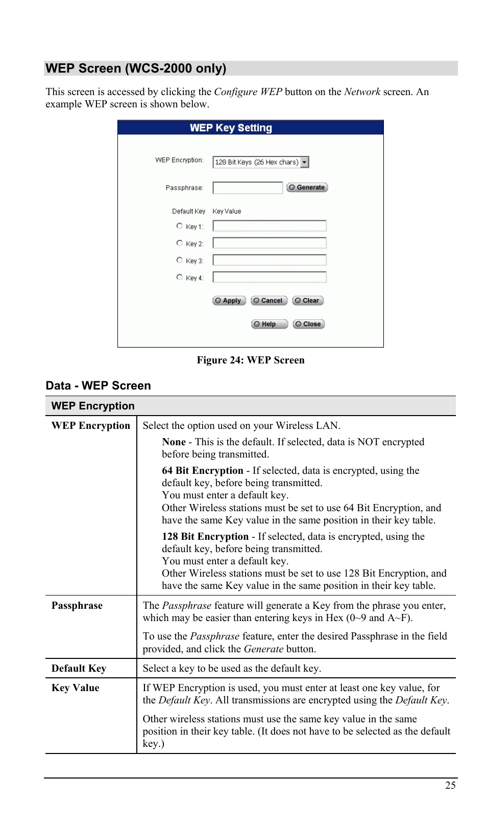 Wep screen (wcs-2000 only) | LevelOne WCS-2000 User Manual | Page 28 / 67