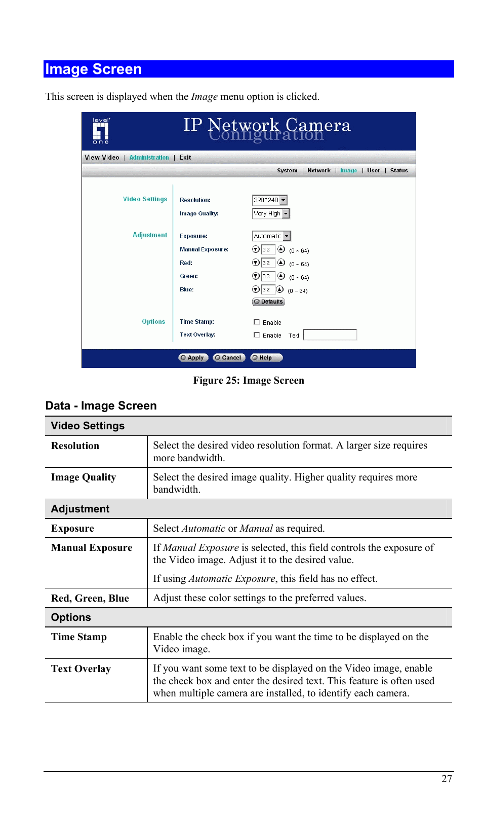 Image screen | LevelOne WCS-2000 User Manual | Page 30 / 67