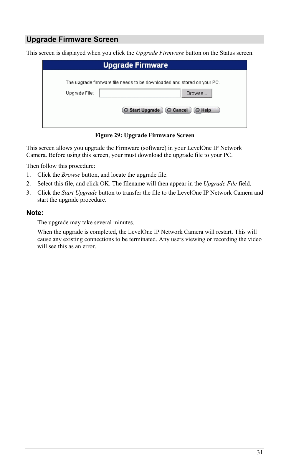 Upgrade firmware screen | LevelOne WCS-2000 User Manual | Page 34 / 67