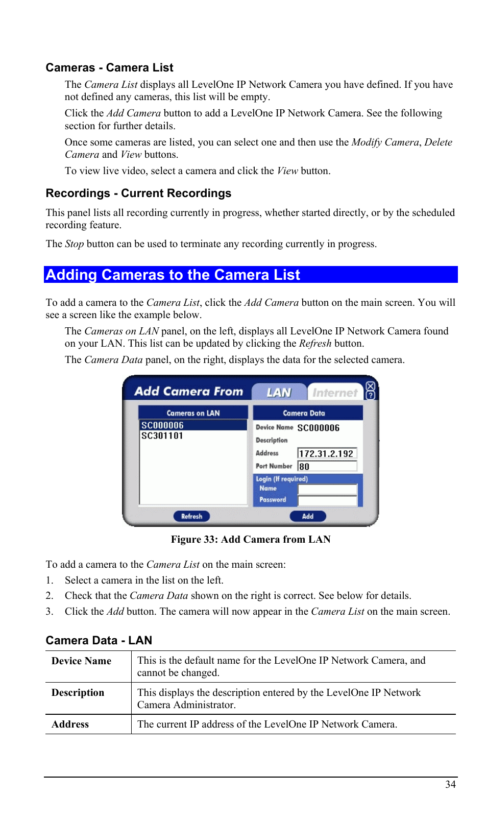 Adding cameras to the camera list | LevelOne WCS-2000 User Manual | Page 37 / 67