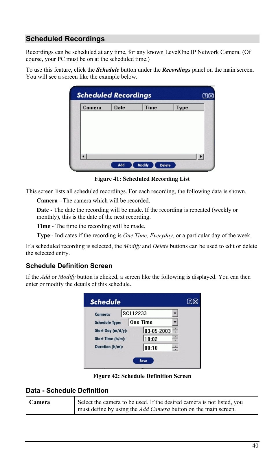 Scheduled recordings | LevelOne WCS-2000 User Manual | Page 43 / 67