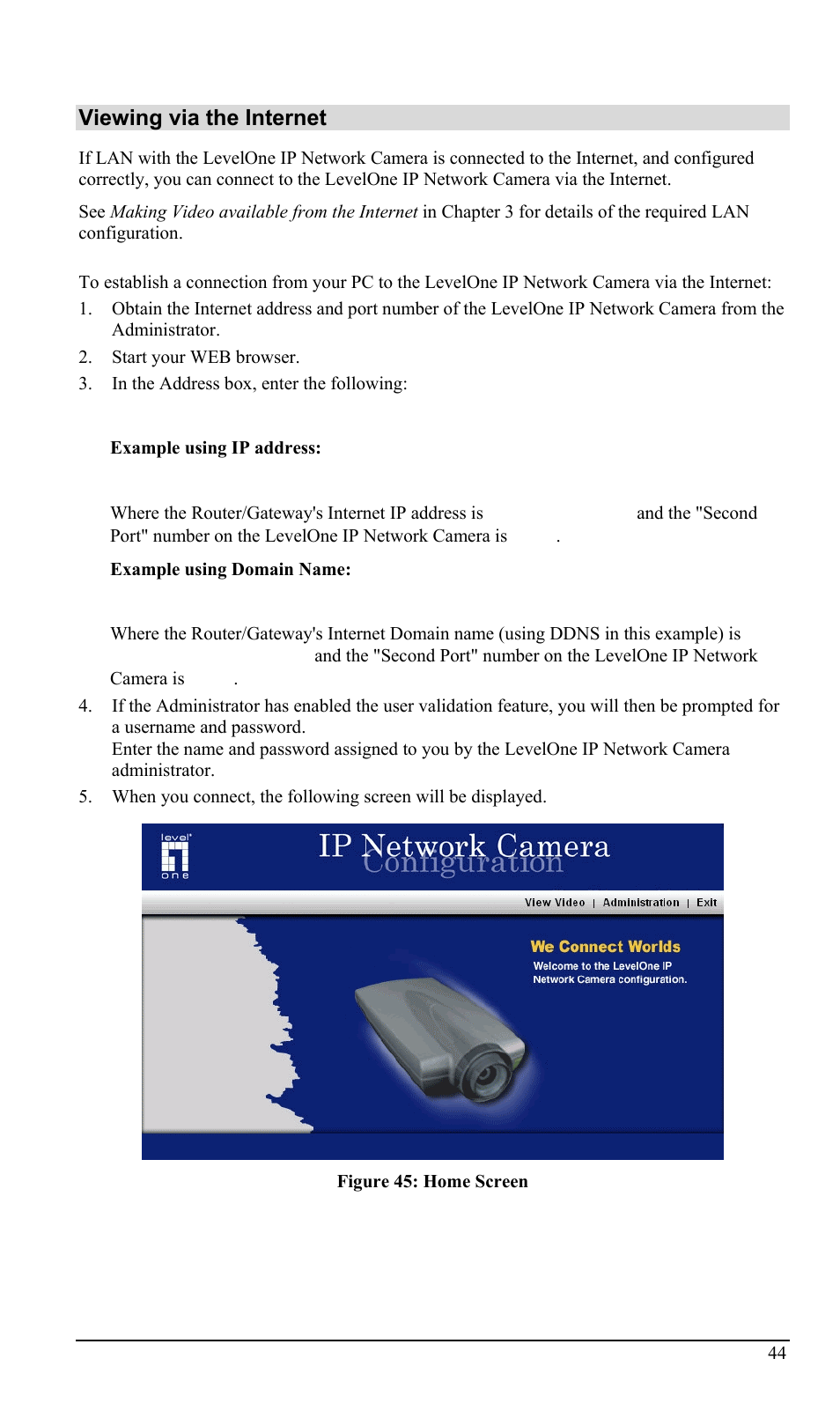 Viewing via the internet | LevelOne WCS-2000 User Manual | Page 47 / 67