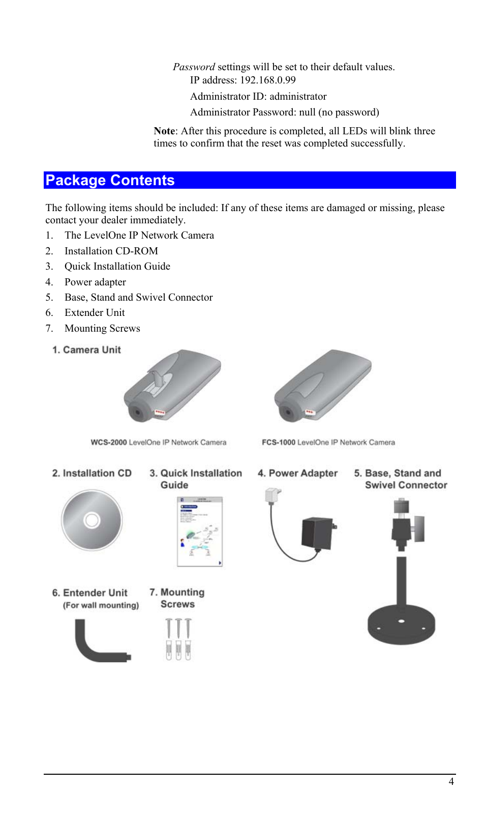 Package contents | LevelOne WCS-2000 User Manual | Page 7 / 67