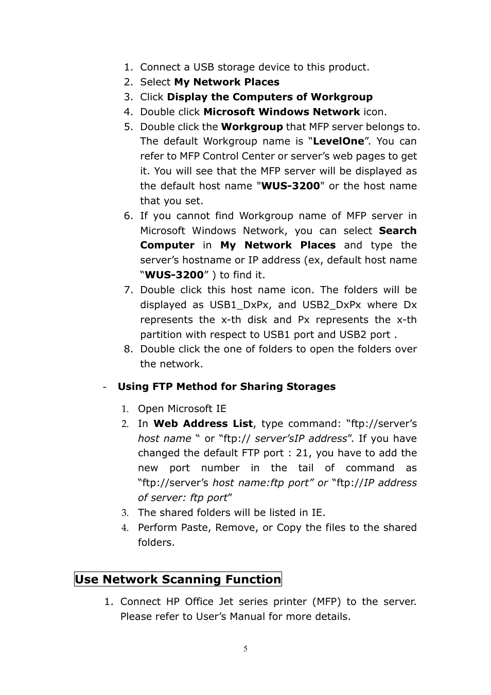 LevelOne 11g Wireless 2-port USB/MFP WUS-3200 User Manual | Page 11 / 54