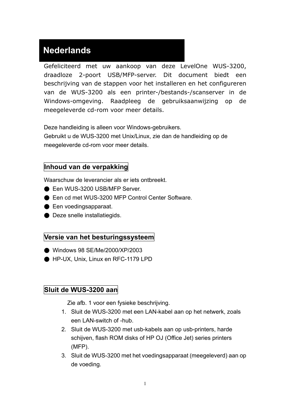 Nederlands | LevelOne 11g Wireless 2-port USB/MFP WUS-3200 User Manual | Page 31 / 54