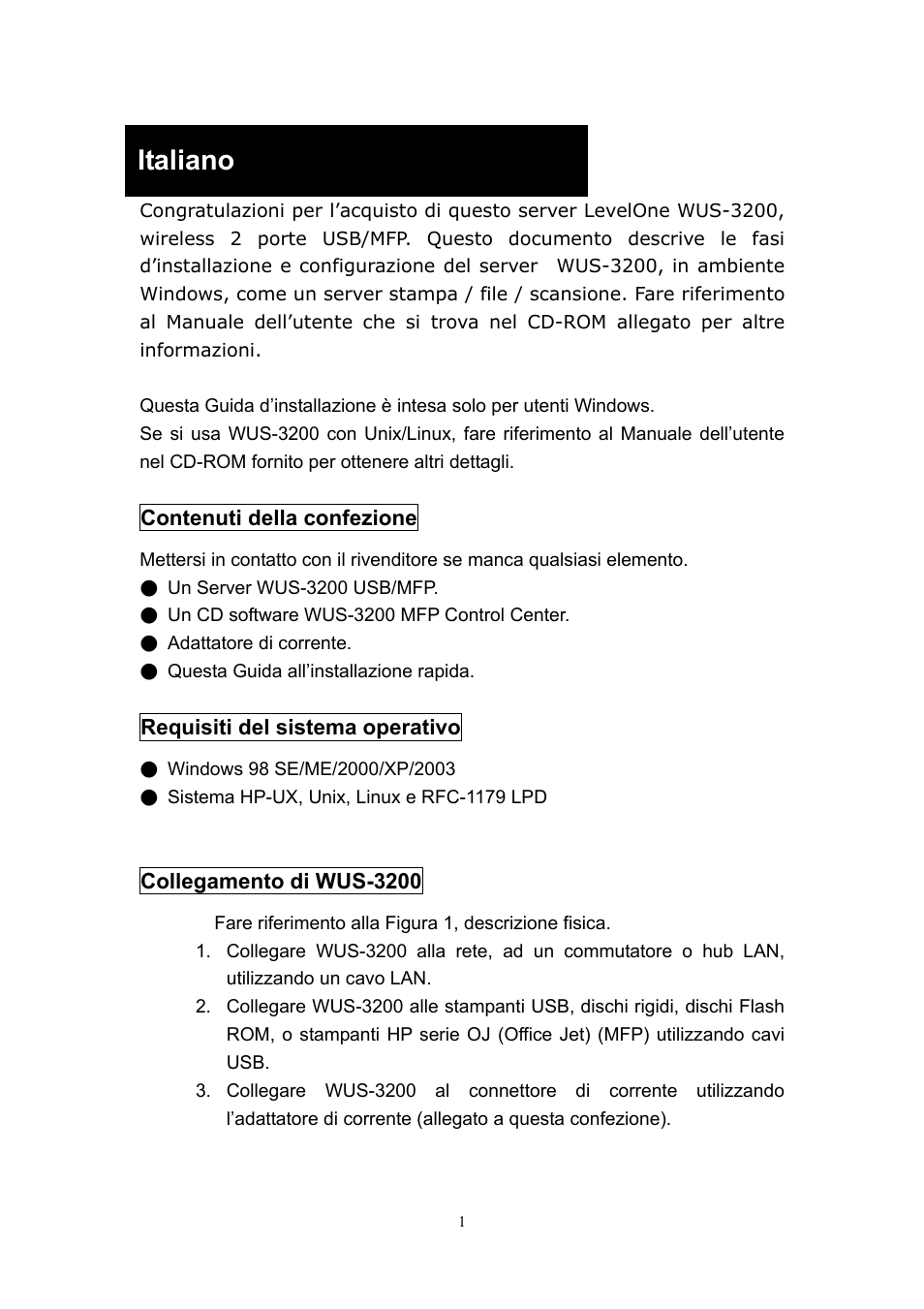Italiano | LevelOne 11g Wireless 2-port USB/MFP WUS-3200 User Manual | Page 37 / 54