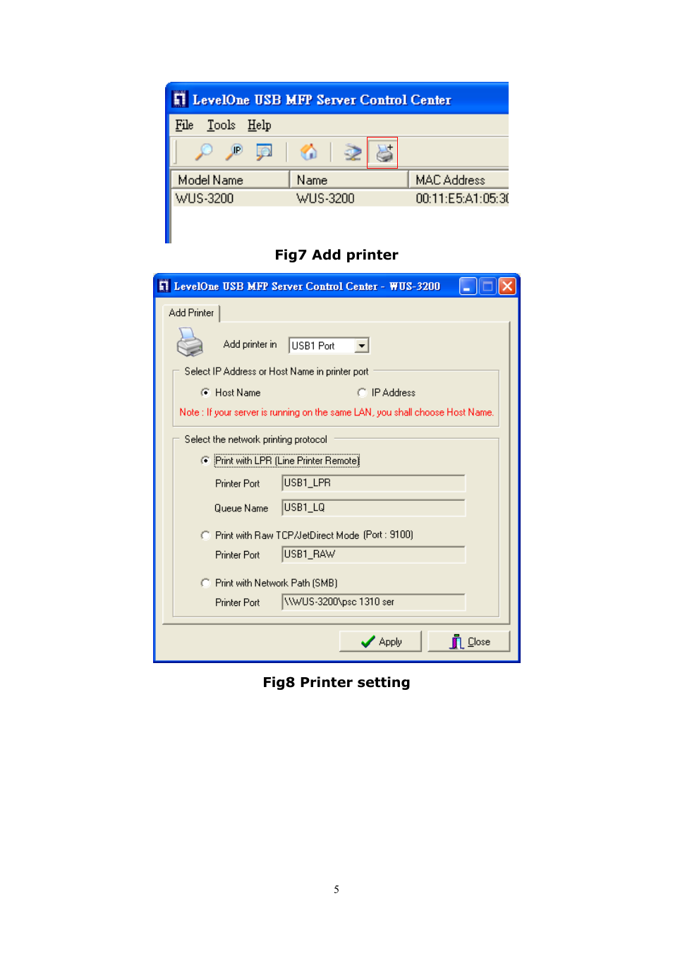LevelOne 11g Wireless 2-port USB/MFP WUS-3200 User Manual | Page 5 / 54